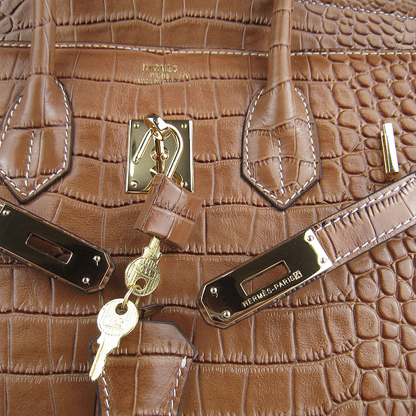 High Quality Fake Hermes Birkin 35CM Crocodile Veins Leather Bag Light Coffee 6089 - Click Image to Close